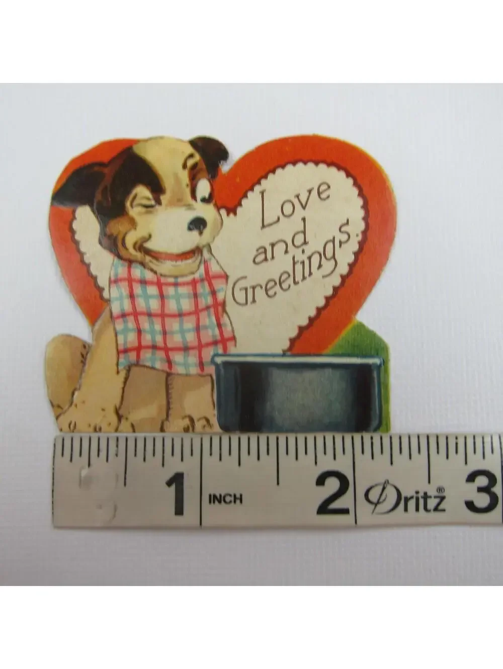 Vintage Valentine Die cut Brown English Pointer Puppy Dog Wears Bib UNSIGNED